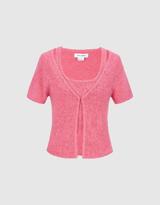 2 In 1 Knitted T-Shirt Satin Blend Silk Blend Wool Blend