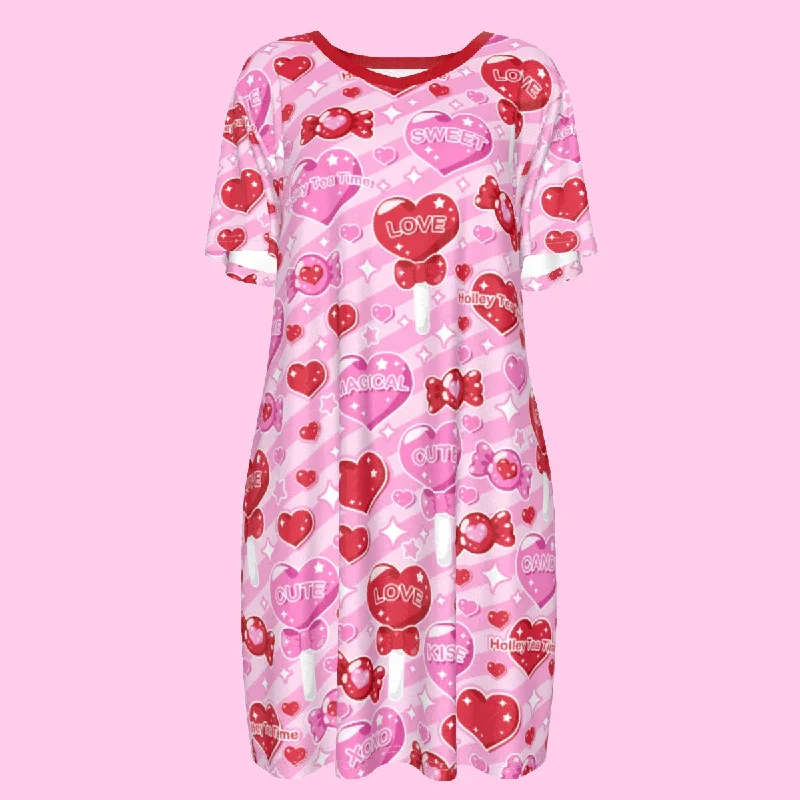 Candy Love Hearts (Red Cutie) Women's T-shirt Dress Cotton Fabric Linen Fabric Terry Fabric Candy Love Hearts (Red Cutie) Women's T-shirt Dress Cotton Fabric Linen Fabric Terry Fabric