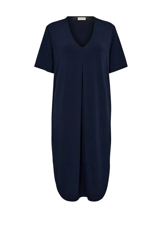 Freequent Floi T-Shirt Midi Dress, Navy Blazer Notch Collar Peter Pan Collar Cowl Neck Freequent Floi T-Shirt Midi Dress, Navy Blazer Notch Collar Peter Pan Collar Cowl Neck