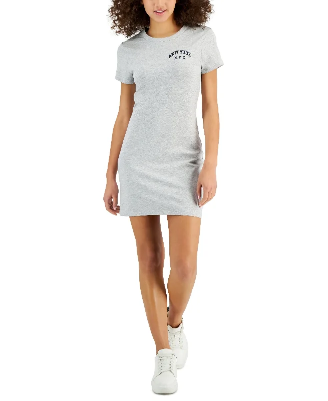 Juniors' Embroidered NYC T-Shirt Dress Fitted T-Shirt Seamless Stretchy