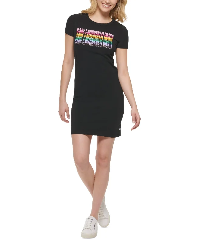 Karl Lagerfeld Paris Womens Logo T-Shirt Dress Zippered Buttoned Snapped