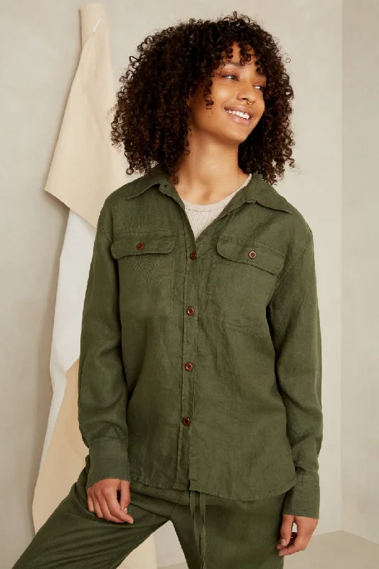 Charlene Linen Shirt Treetop Classic V-Neck Short Shirt