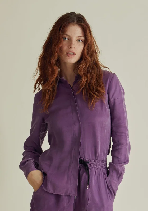 Kenji Shirt Cupro Purple Relaxed Fit Short Blouse