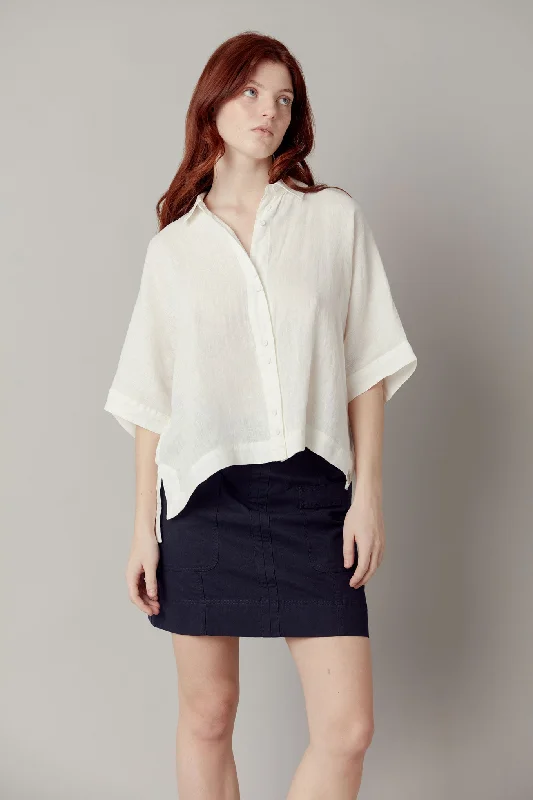 Kimono Organic Linen Shirt Off White Stylish Crew Neck Shirt