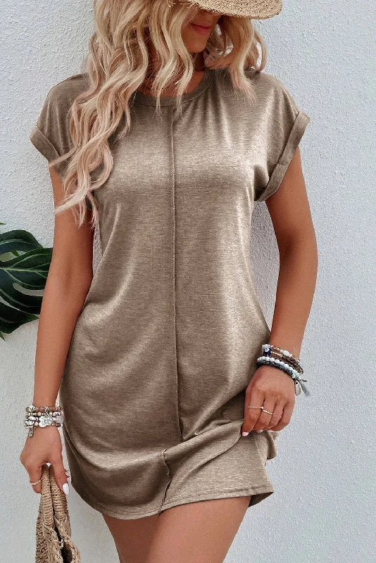 Light French Terry Center Seam Rolled Cuffs T-shirt Dress Machine Wash Dry Clean Hand Wash Light French Terry Center Seam Rolled Cuffs T-shirt Dress Machine Wash Dry Clean Hand Wash