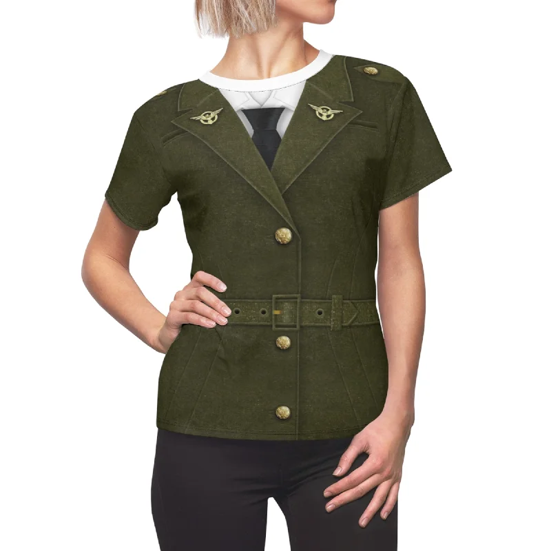 Peggy Carter Women Shirt, Captain America Costume Trendy Ruffled Short Sleeve