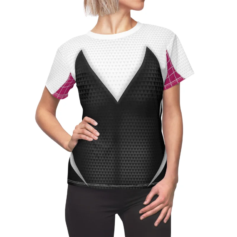 Spider Gwen Women's Shirt, Spider-Man Across The Spider-Verse Costume Modern Fit Short Sleeve