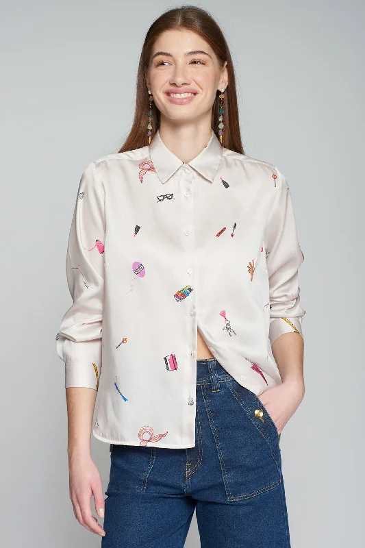 Vilagallo 31539 Isabella Shirt Hand Made Print Chic Silk Short Sleeve Shirt