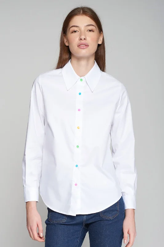 Vilagallo 31586 White Twill Cotton Shirt Casual Short Sleeve Top
