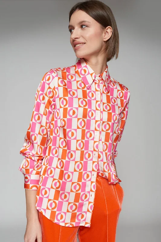 Vilagallo 31747 Geometrico Rosa Naranja Shirt Classic Button-Up Short Tee