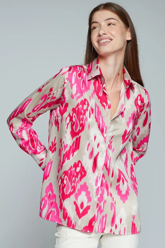 Vilagallo 31867 Pink Ikat Shirt Cozy Plain Short Sleeve