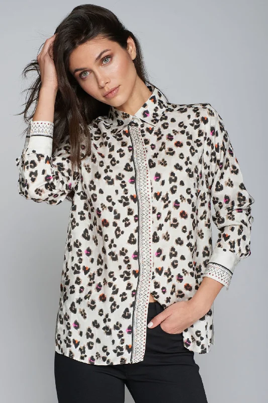 Vilagallo 31908 Animal Print Shirt Stylish Pleated Short Sleeve