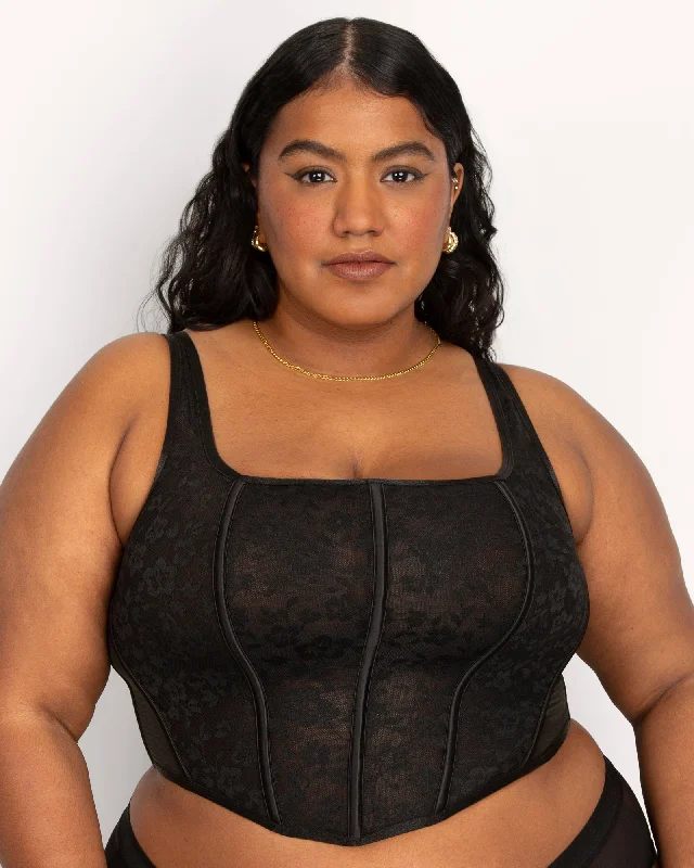 No-Show Lace Bustier Bra Top - Black Hue Trendy Sports Bra