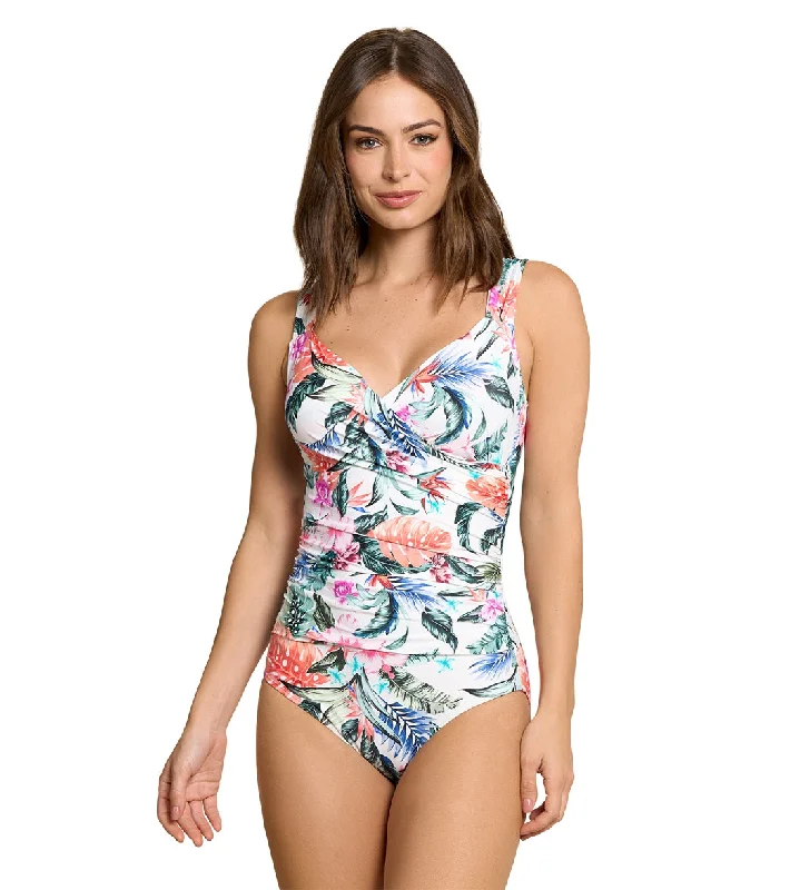 Jantzen Women's Hawaiian Terrace Surplice One Piece Swimsuit Strappy Back Bikini