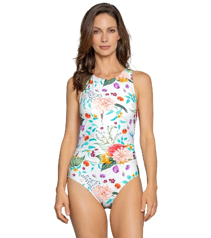 Jantzen Women's Sunrise Blush Farrah High Neck One Piece Swimsuit Minimalist One-Piece
