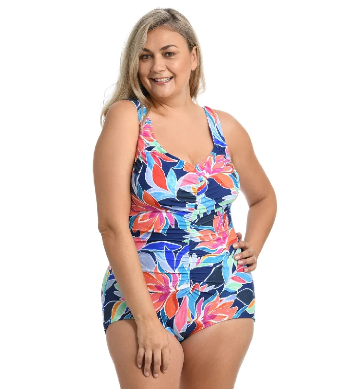 Maxine Women's Plus Size Jungle Vines Girl Leg One Piece Swimsuit Multi Trendy Swimsuit Bottoms