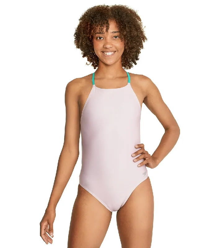 Speedo Women's Solid Tie Back One Piece Swimsuit Lilac Sachet Sexy Swimwear Set