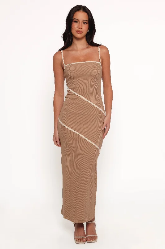 Arah Midi Dress - Beige Cozy Ribbed Knit Midi Dress