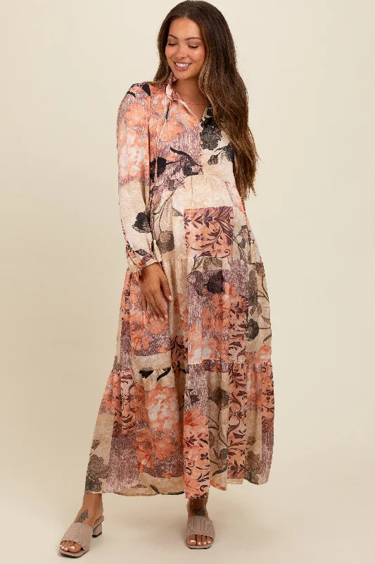 Beige Patchwork Satin Tiered Button Front Maternity Midi Dress Cozy Ribbed Knit Midi Dress Beige Patchwork Satin Tiered Button Front Maternity Midi Dress Cozy Ribbed Knit Midi Dress