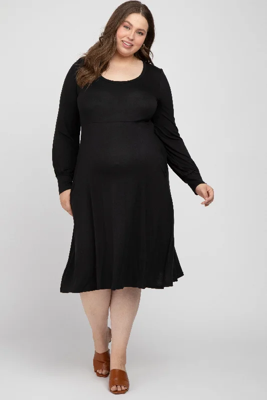 Black Bubble Sleeve Maternity Plus Midi Dress Comfortable Adjustable Strap Midi Dress Black Bubble Sleeve Maternity Plus Midi Dress Comfortable Adjustable Strap Midi Dress