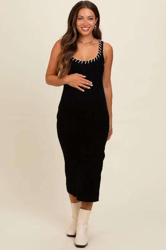Black Knit Contrast Stitch Detail Maternity Midi Dress Fashionable Polka Dot Midi Dress Black Knit Contrast Stitch Detail Maternity Midi Dress Fashionable Polka Dot Midi Dress