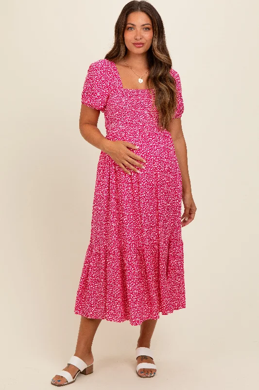 Coral Floral Smocked Ruffle Hem Maternity Midi Dress Stylish Off-Shoulder Ruffle Dress Coral Floral Smocked Ruffle Hem Maternity Midi Dress Stylish Off-Shoulder Ruffle Dress