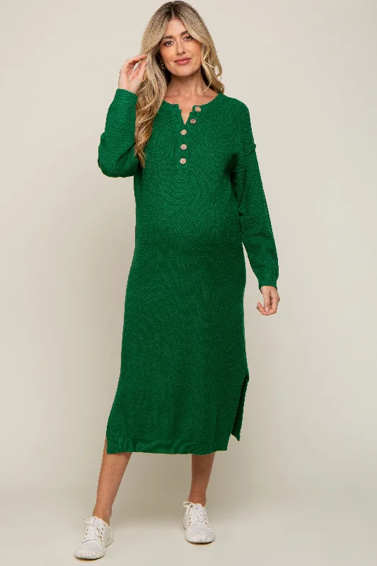 Hunter Green Waffle Knit Button Long Sleeve Maternity Midi Dress Stylish Tiered Midi Dress Hunter Green Waffle Knit Button Long Sleeve Maternity Midi Dress Stylish Tiered Midi Dress