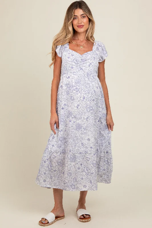 Ivory Floral Ruched Front Flutter Sleeve Tiered Maternity Midi Dress Elegant Pleated Detail Midi Dress Ivory Floral Ruched Front Flutter Sleeve Tiered Maternity Midi Dress Elegant Pleated Detail Midi Dress