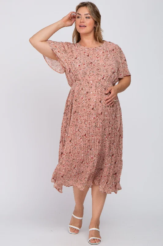 Light Pink Floral Pleated Chiffon Maternity Plus Midi Dress Comfortable Deep V Midi Dress Light Pink Floral Pleated Chiffon Maternity Plus Midi Dress Comfortable Deep V Midi Dress