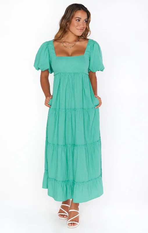 Linds Midi Dress ~ Parakeet Linen Stylish Striped Midi Dress