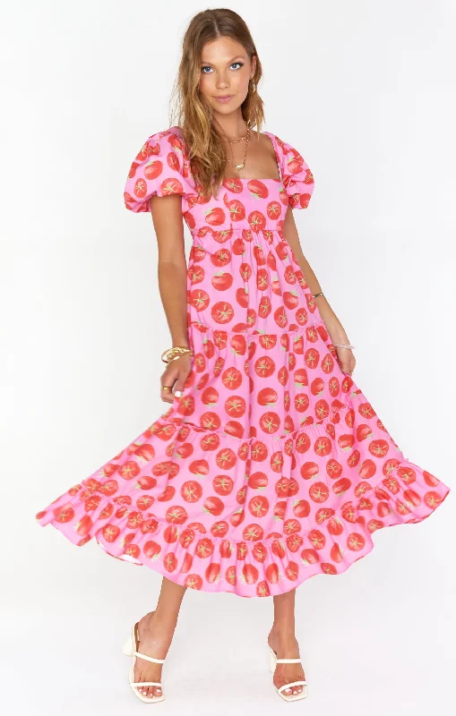Linds Midi Dress ~ Spicy Tomato Stylish Vintage Midi Dress