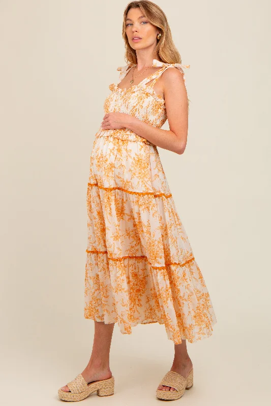 Peach Floral Sleeveless Ruffle Tiered Maternity Midi Dress Comfortable Sleeveless Midi Dress Peach Floral Sleeveless Ruffle Tiered Maternity Midi Dress Comfortable Sleeveless Midi Dress