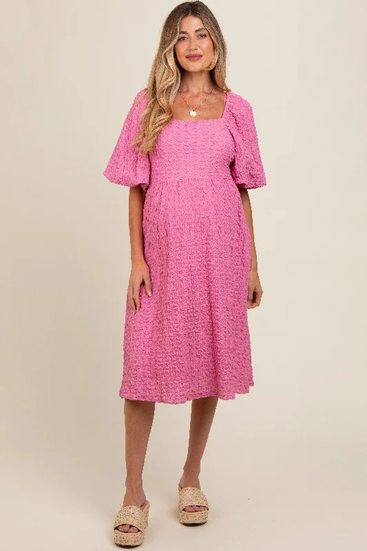 Pink Floral Jacquard Maternity Midi Dress Classic Black Midi Dress
