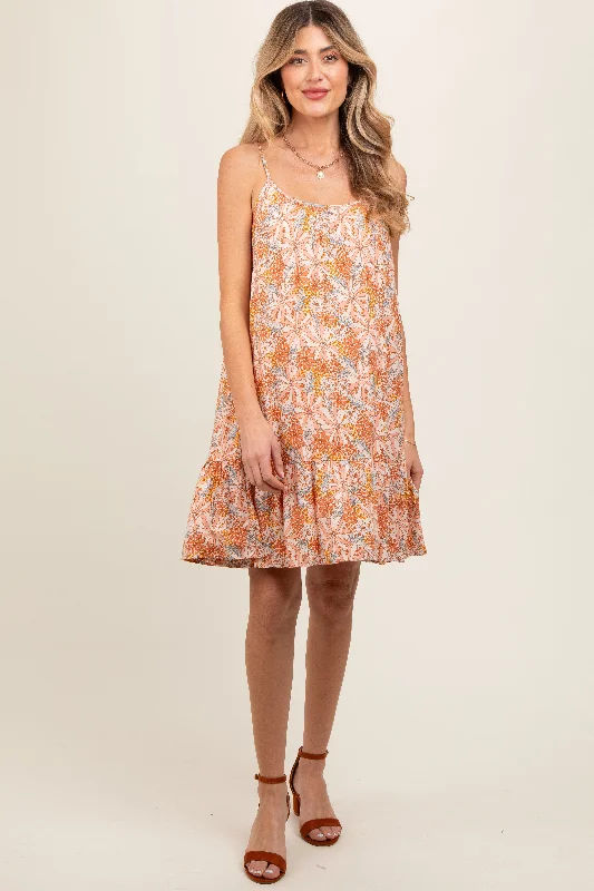Rust Floral Sleeveless Maternity Mini Dress Modern Satin Mini Dress