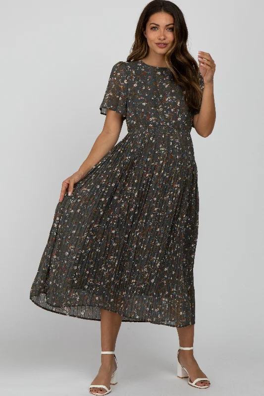 Teal Floral Pleated Chiffon Maternity Midi Dress Trendy Off-Shoulder Ruffle Midi Dress Teal Floral Pleated Chiffon Maternity Midi Dress Trendy Off-Shoulder Ruffle Midi Dress