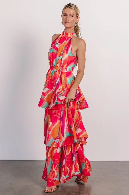 Autumn Halter Maxi Dress | Fuchsia Multi Elegant Floral Maxi Dress