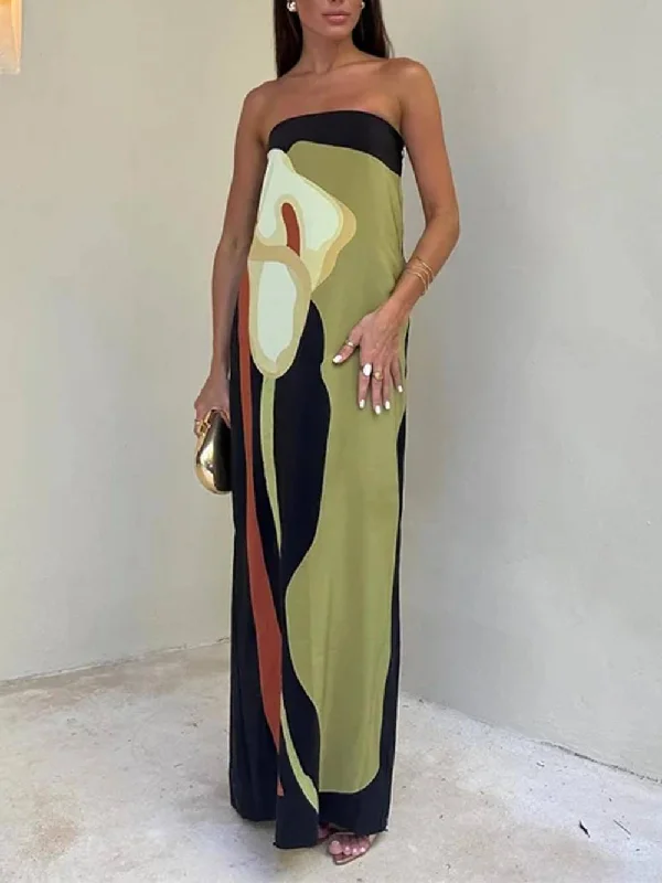 Contrast Sleeveless Off Charming Shoulder Printed Maxi Dress Stylish V-Neck Maxi Dress Contrast Sleeveless Off Charming Shoulder Printed Maxi Dress Stylish V-Neck Maxi Dress