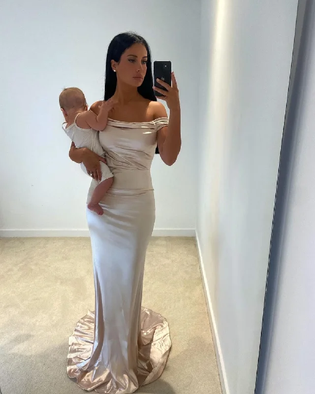 Kimberly Off the Shoulder Satin Maxi Dress Elegant Boho Maxi Dress