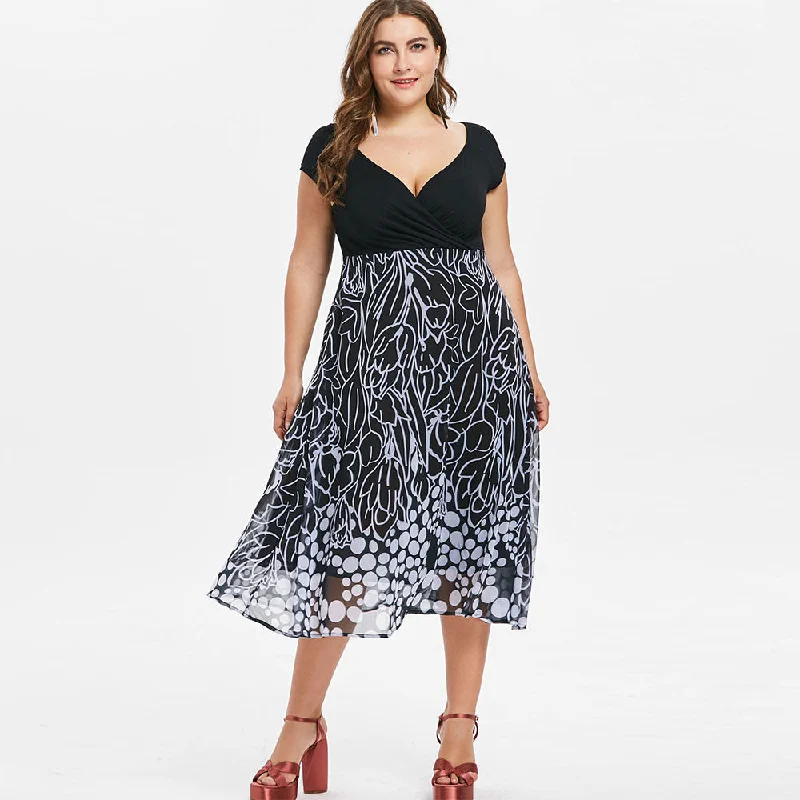 Rosegal Plus Size Women Dress Plus Size A Line Printed Surplice Dress Summer vestidos Bodycon Casual V-Neck maxi dress 2019 Cozy Wrap Maxi Dress