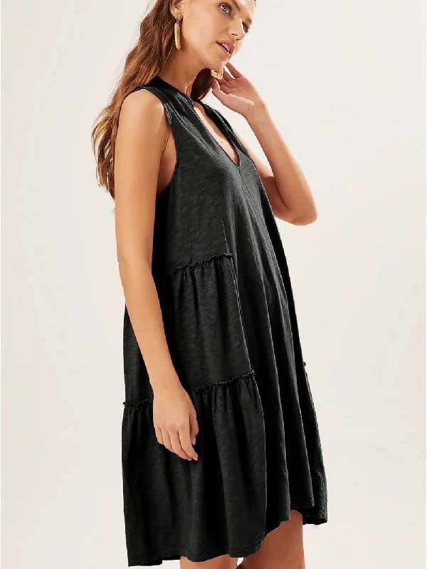 V Neck Tiered Mini Dress Comfortable One-Shoulder Mini Dress