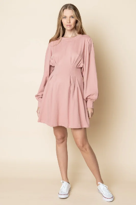 CRUSHED BERRY CUFF LONG SLEEVES PINTUCK MINI DRESS MDR8700 Fashionable Party Mini Dress CRUSHED BERRY CUFF LONG SLEEVES PINTUCK MINI DRESS MDR8700 Fashionable Party Mini Dress