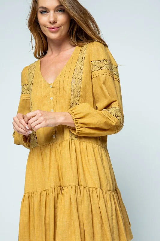 HONEY GOLD LACE DETAILED RUFFLED LONG SLEEVES MINI DRESS MDR8123 Cozy Long Sleeve Mini Dress HONEY GOLD LACE DETAILED RUFFLED LONG SLEEVES MINI DRESS MDR8123 Cozy Long Sleeve Mini Dress