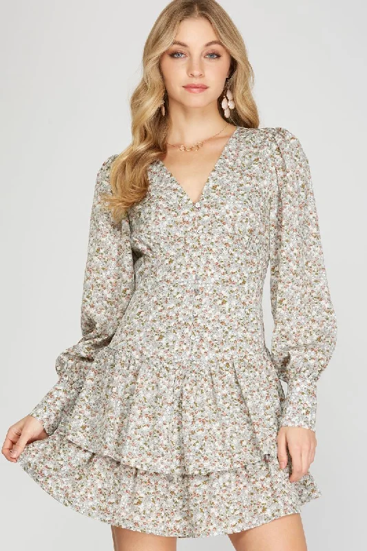 SEAFOAM FLORAL PRINT BUTTON DOWN CUFF LONG SLEEVES MINI DRESS SS8703 Trendy A-Line Mini Dress SEAFOAM FLORAL PRINT BUTTON DOWN CUFF LONG SLEEVES MINI DRESS SS8703 Trendy A-Line Mini Dress