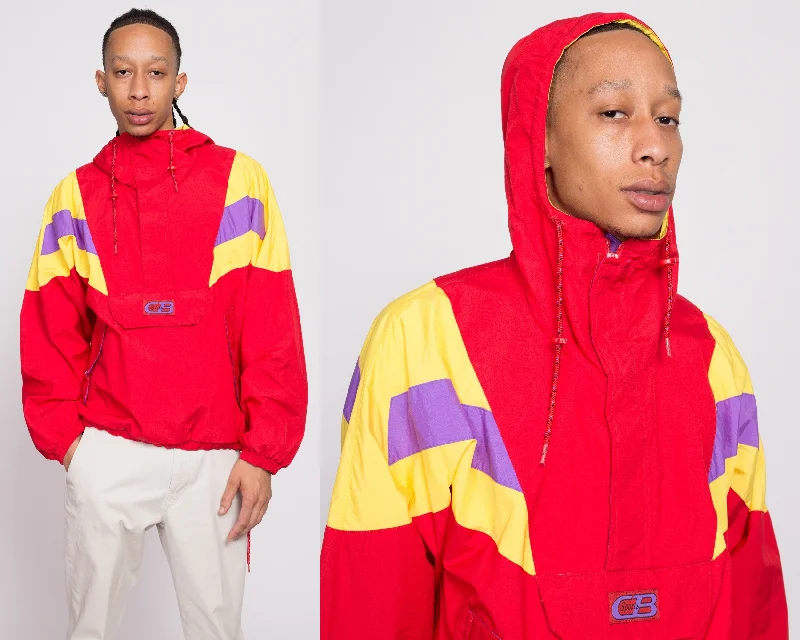 80s Red Color Block Windbreaker Hoodie - Men's Medium Hoodie with Batwing Sleeves Loose Dramatic 80s Red Color Block Windbreaker Hoodie - Men's Medium Hoodie with Batwing Sleeves Loose Dramatic