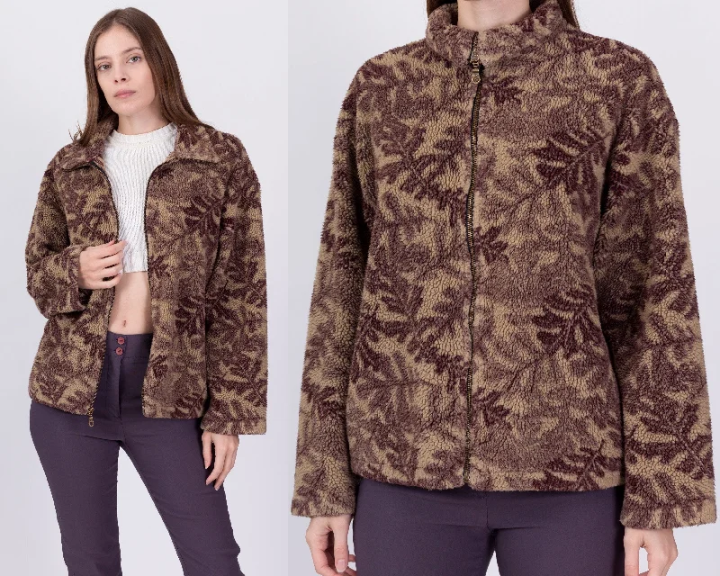90s Autumn Leaves Fleece Sweatshirt - Extra Large Hoodie with Hem Frayed Vintage Worn