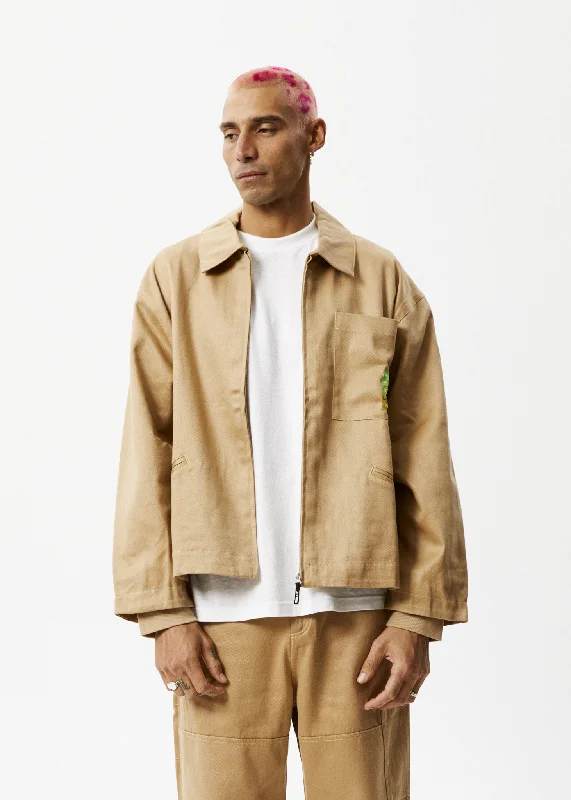 AFENDS Unisex Sleepy Hollow - Unisex Twill Carpenter Jacket - Tan Stand-Up Collar Roll-Neck Collar Turtle Neck