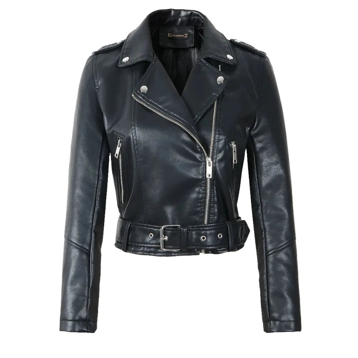 Alr™ Women's PU Leather Motorcycle Jacket with Zipper & Belt Fleece Jacket Down Jacket Feather Jacket