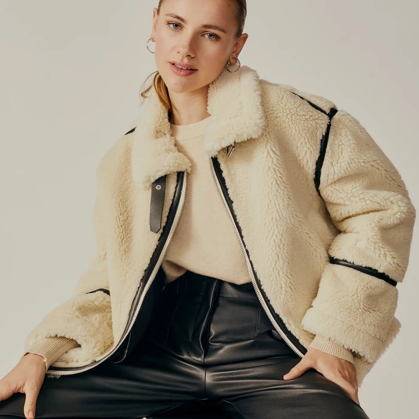 Aruncus Jacket | Cream Zip Front Button Front Snap Front