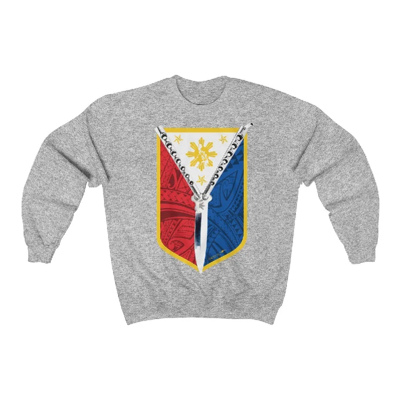 Balisong Shield Unisex Heavy Blend™ Crewneck Sweatshirt Hoodie with High-Low Hem Asymmetrical Trendy