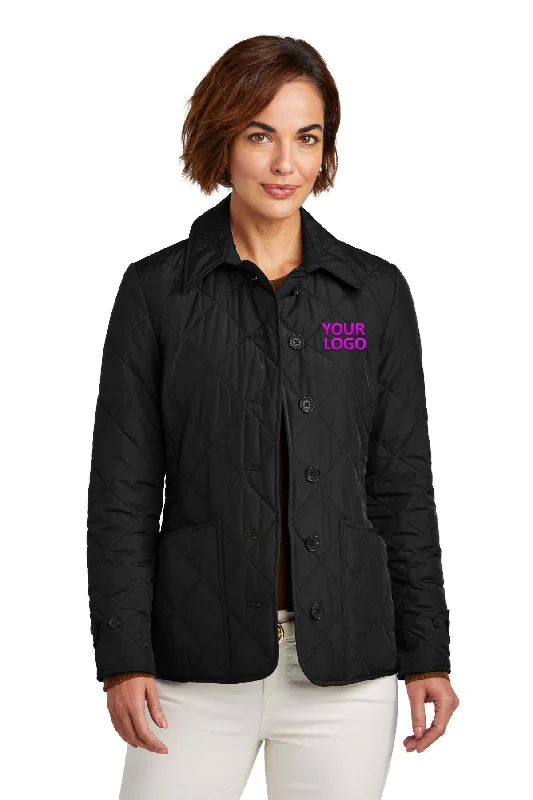 Brooks Brothers Womens Quilted Jacket, Deep Black Hoodie Zip-Up Jacket Button-Up Jacket